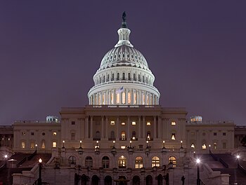 The Capitol as seen at night.