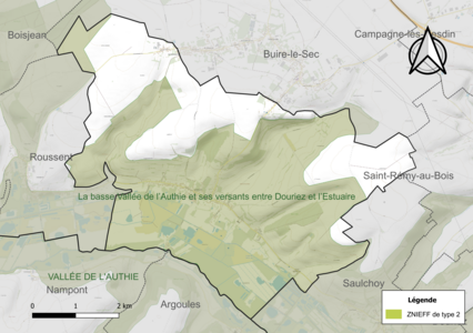 Carte de la ZNIEFF de type 2 sur la commune.