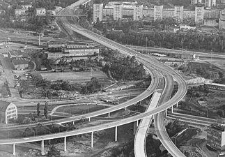 Essingeleden vid Midsommarkransen, avfart Årstalänken (dagens trafikplats Nyboda), 1966