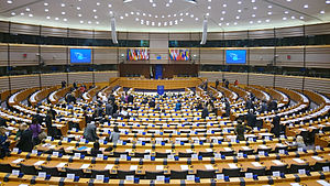 European parliament hemicycle in Brussels, Belgium