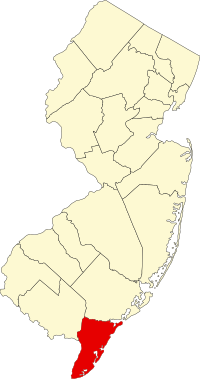 Map of Nju Džerzi highlighting Cape May County