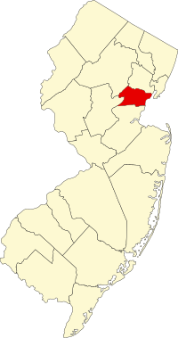 Map of Nju Džerzi highlighting Union County