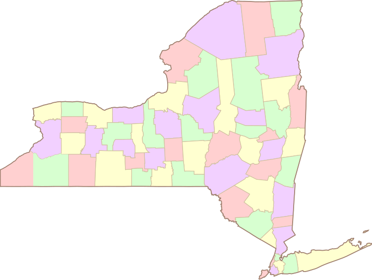 Map of New York showing county borders