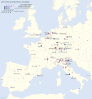 Distribuzione geografica delle città sedi di tipografie nel XV secolo[6]