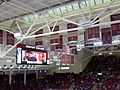 BC hockey's 1949, 2001, and 2008 national championship banners in the Conte Forum rafters.