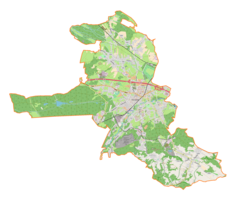 Mapa konturowa gminy Chrzanów, w centrum znajduje się punkt z opisem „Fablok”