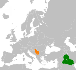 Map indicating locations of Iraq and Serbia