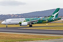 The first Airbus A220 to be delivered to the regional arm QantasLink, wearing the Minyma Kutjara Tjukurpa livery since 2023. Features the artwork of renowned Pitjantjatjara artist Maringka Baker