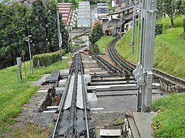 Plataforma desplaçable d'un sol tram al ferrocarril del Pilatus.