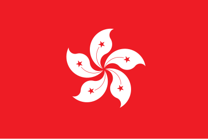 A flag with a white 5-petalled flower design on solid red background