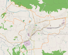 Mapa konturowa Jasła, w centrum znajduje się punkt z opisem „Jasło”