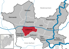 Poziția orașului Lübbecke pe harta districtului Minden-Lübbecke