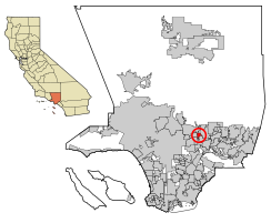 Location of East San Gabriel in Los Angeles County, California.