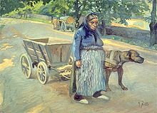 Heinrich Zille: Alte Frau mit Hundefuhrwerk (vor 1910?)