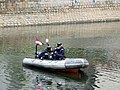 Marine Police patrol the Shing Mun River Channel during the 2008 Summer Olympics torch relay.