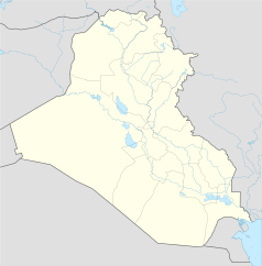 Mapa konturowa Iraku, blisko centrum na dole znajduje się punkt z opisem „NJF”