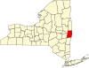 Map of New York highlighting Rensselaer County