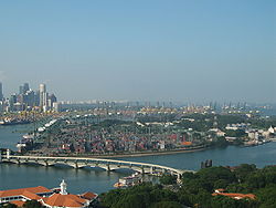 Pulau Brani lies to the right of the Keppel Harbour, as seen in this view from Sentosa's Tiger Sky Tower