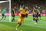 Andriy Shevchenko celebrates goal at the Euro2012 match against Sweden