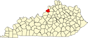 Map of Kentucky highlighting Oldham County