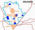 Image 42Overlay of Walt Disney's original 1966 plans for Disney World and the proposed EPCOT city (orange) and contemporary situation (blue) (from Walt Disney World)