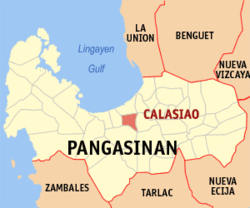 Mapa de Pangasinan con Calasiao resaltado