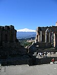 Etna from the amphitheatre, Taormina. Jan 2008.