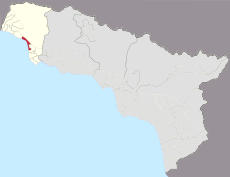 Gagra Abhasian kartalla, alla sijainti Georgian kartalla