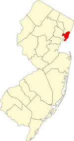 Map of New Jersey highlighting Hudson County