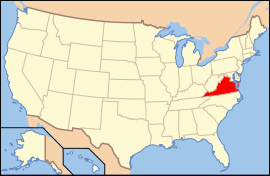 Virginia is located on the Atlantic coast along the line that divides the Northern and Southern halves of the United States. It runs mostly east to west. It includes a small peninsula across a bay which is discontinuous with the rest of the state.