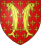 Blason avec 2 poissons jaunes adossés debout sur fond rouge parsemé de croix jaunes