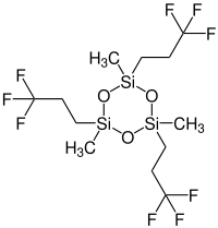 Strukturformel von Trimethyltris(trifluorpropyl)cyclotrisiloxan