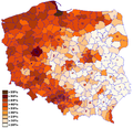 Poparcie dla PO w wyborach w 2011 w poszczególnych powiatach