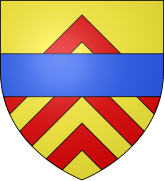 Blason avec 3 chevrons rouges sur fond jaune et une bande horizontale bleue au milieu