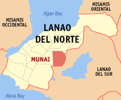 Map of Lanao del Norte with Munai highlighted