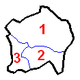 Mapa na pinapakita ang tatlong distrito ng Kigali