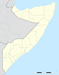 Mapa konturowa Somalii, u góry nieco na prawo znajduje się punkt z opisem „Ceerigaabo”