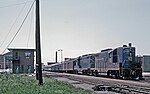 N&W 2477 and 485 with train 4, the Wabash Cannonball, depart Decatur, Illinois, in 1966