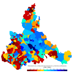 Crecimiento de la población por municipio entre 1998 y 2008