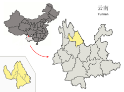 丽江市在云南省的地理位置（黄色部分）
