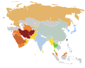 アジア諸国における同性関係の法的承認状況を表した地図。