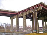 The stubs at the bridge's eastern end, built for the canceled South Mall Expressway.