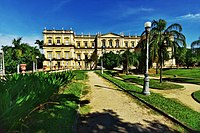 Neoclassical facade of the former Imperial Palace that was the National Museum of Brazil