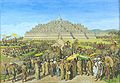 Borobudur als bedevaartsoord, temperaschilderij door G.B.Hooijer