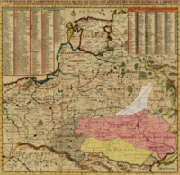 Карта французького картографа Анрі Шатлена із зображенням Чорної Русі чорним, Волині червоним, Поділля у жовтий
