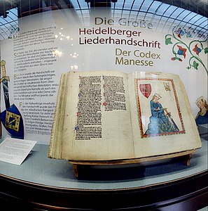 Codex Manesse, razstavljen v Heidelberški univerzitetni knjižnici