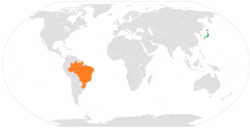 JapanとBrazilの位置を示した地図