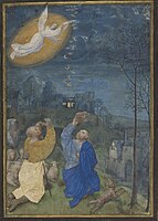 Master of the Houghton Miniatures, Annunciation to the Shepherds, (Flemish miniature ) c. late 15th century, J. Paul Getty Museum