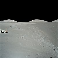 Maanlandschap in het Taurus-Littrowgebied gefotografeerd tijdens de Apollo 17-expeditie