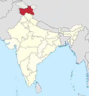 Kashmirs placering på det indiske subkontinent